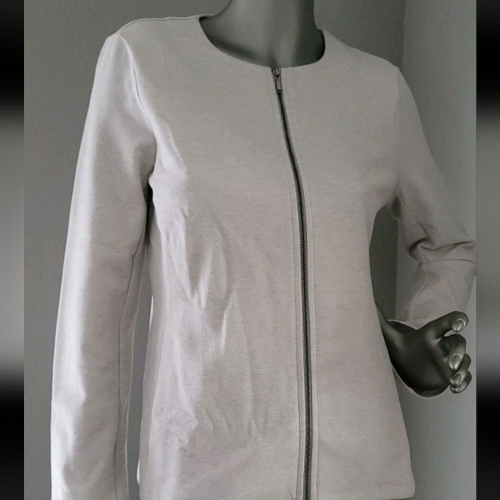 Eileen Fisher Maple Oat Round Neck Zip-up Office Jacket Size XXS